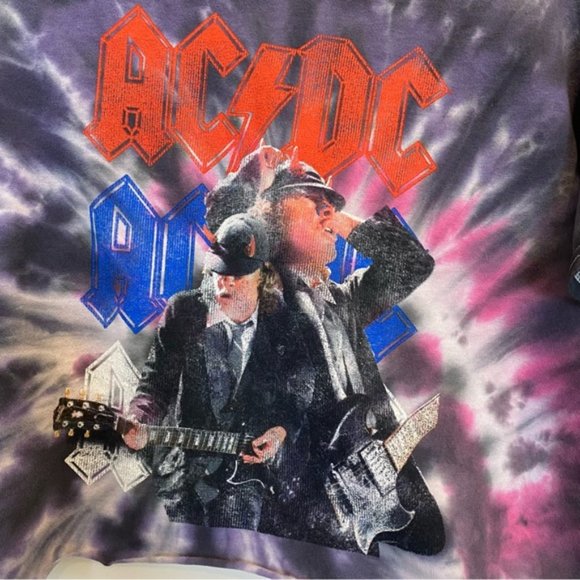 AC/DC Womens Multicolor Tie Dye Crop Band Concert Cotton Shirt M L - Picture 3 of 9